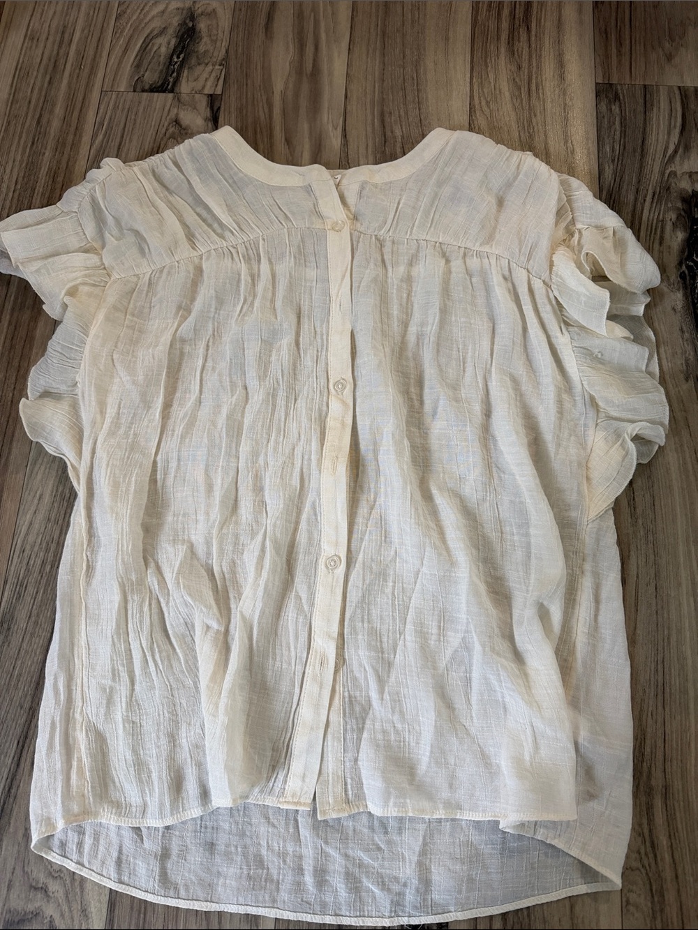 Maurices Cream Ruffle Sleeve Button-Back Blouse